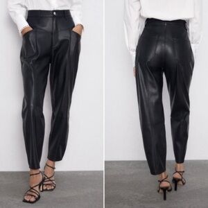 Zara Faux Leather 80’s Corsy Pants Black Size 4